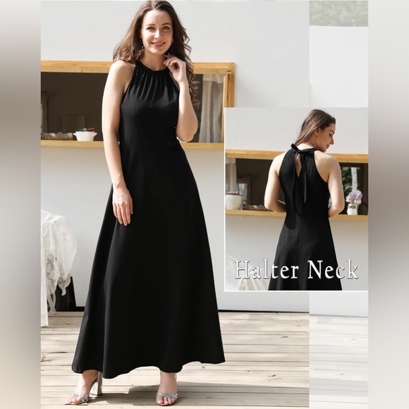 STYLEWORD Fashion Maxi Dresses Wedding Guest Hawaiian Halter Neck Long Dresses - Picture 3 of 4